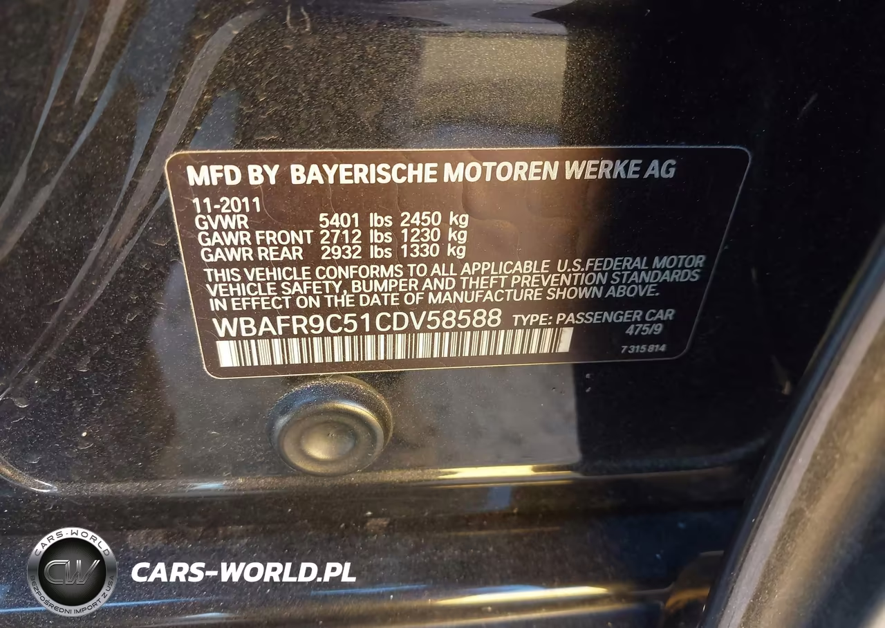 2012 BMW 550I VIN:WBAFR9C51CDV58588 - 9
