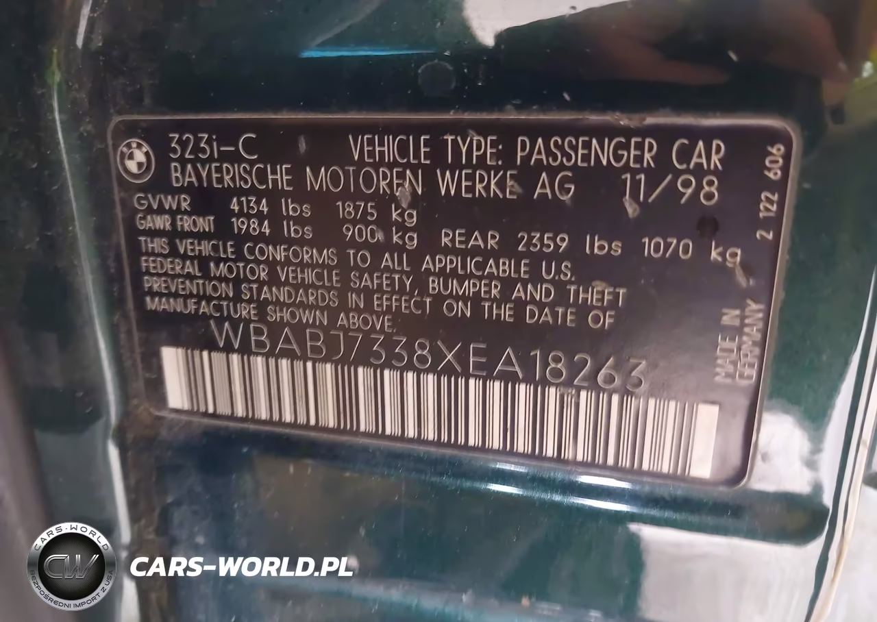 1999 BMW 323Ic VIN:WBABJ7338XEA18263 - 9
