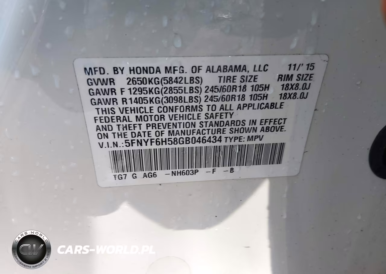 2016 Honda Pilot Ex-L VIN:5FNYF6H58GB046434 - 9