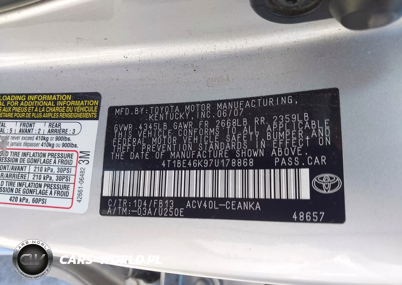 2007 Toyota Camry Le VIN:4T1BE46K97U178868 - 9