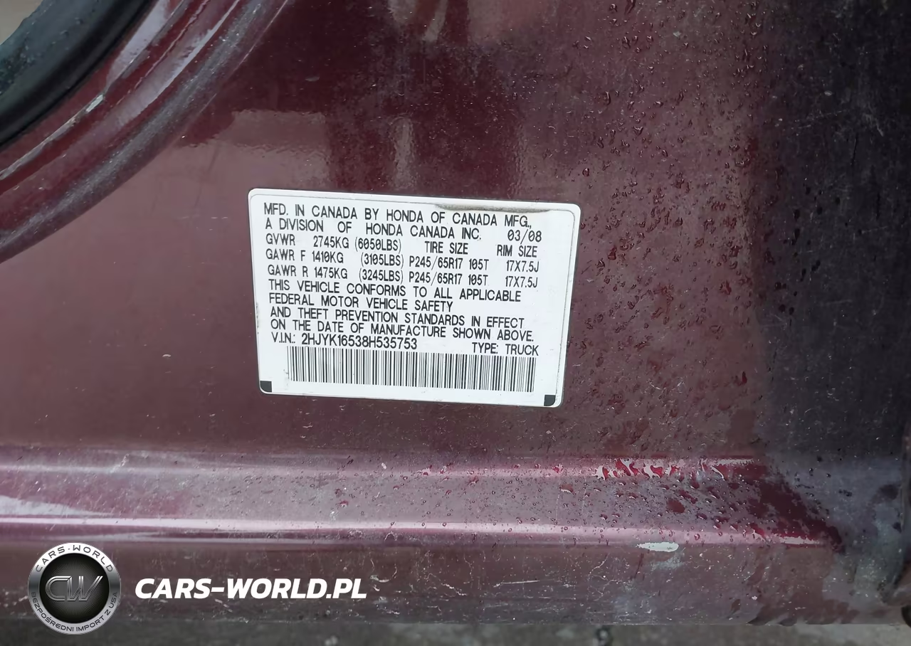 2008 Honda Ridgeline Rtl VIN:2HJYK16538H535753 - 9
