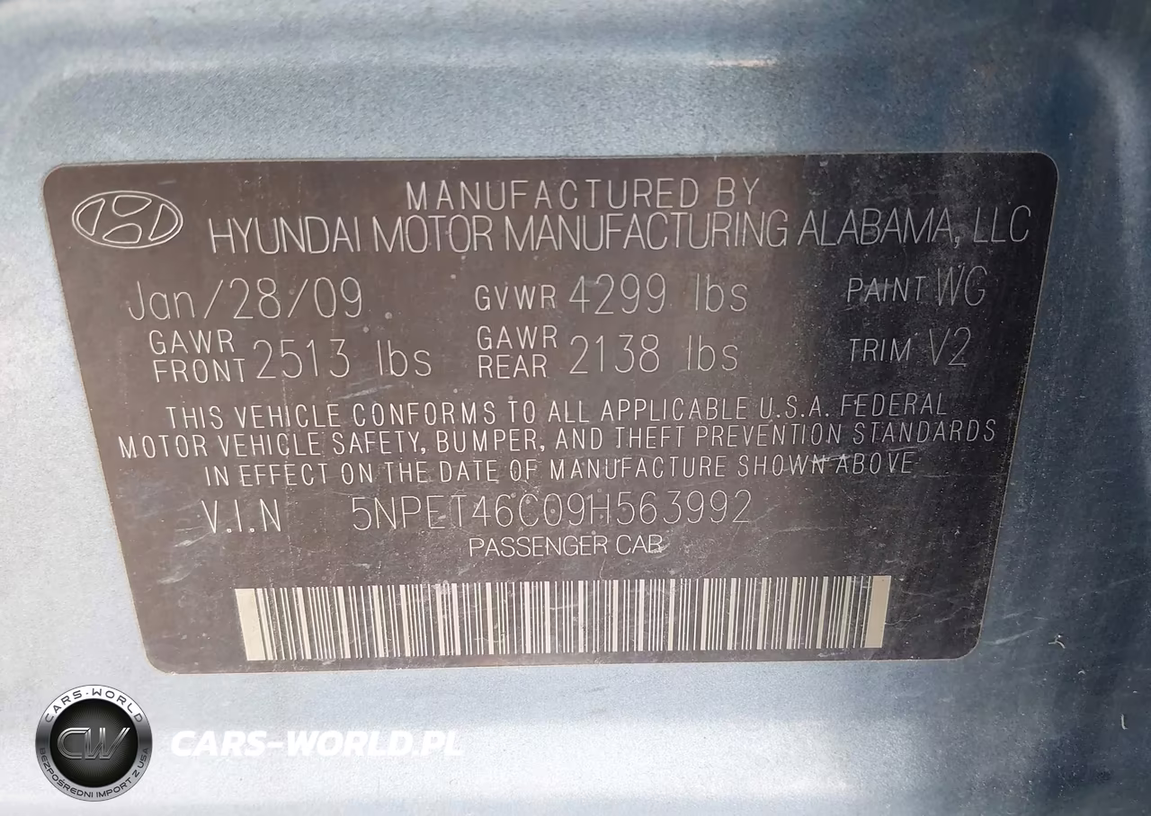 2009 Hyundai Sonata Gls VIN:5NPET46C09H563992 - 9