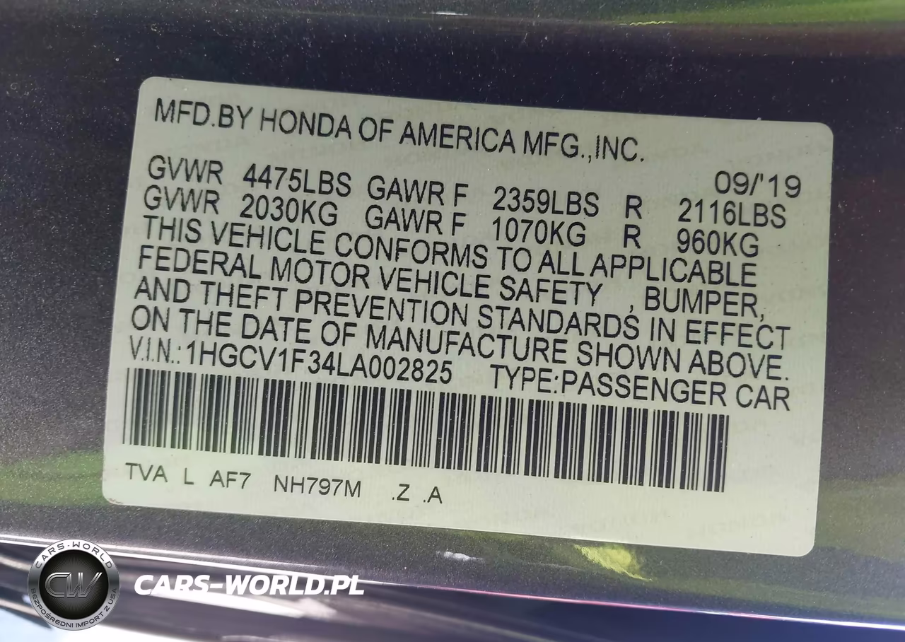 2020 Honda Accord Sport VIN:1HGCV1F34LA002825 - 9