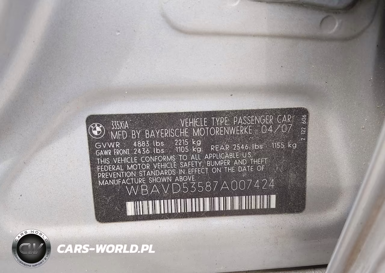 2007 BMW 335Xi VIN:WBAVD53587A007424 - 9