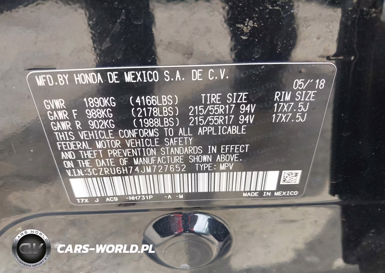 2018 Honda Hr-V Ex-L VIN:3CZRU6H74JM727652 - 9