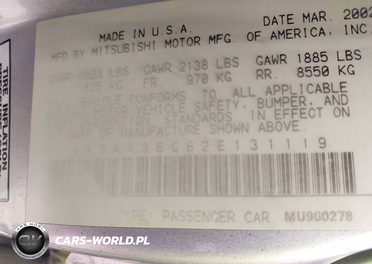 2002 Mitsubishi Galant De VIN:4A3AA36G62E131119 - 9