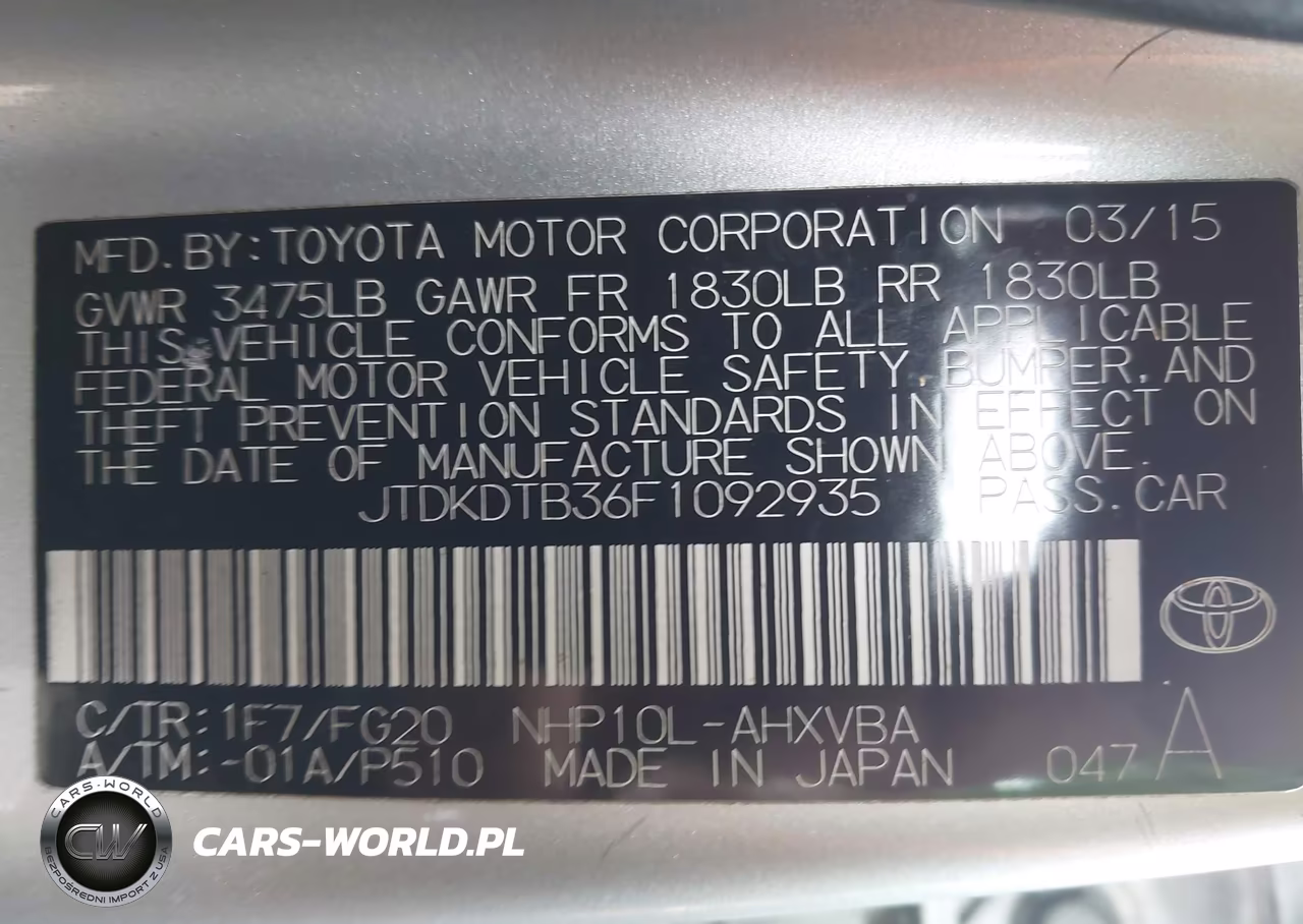 2015 Toyota Prius C Two VIN:JTDKDTB36F1092935 - 9