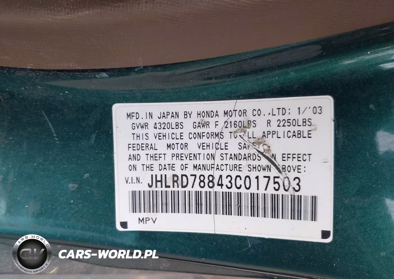 2003 Honda Cr-V Ex VIN:JHLRD78843C017503 - 9