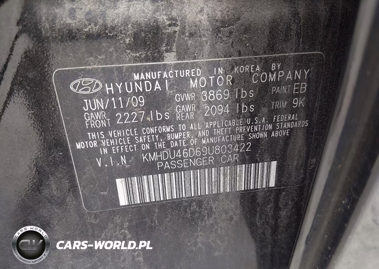 2009 Hyundai Elantra Gls VIN:KMHDU46D69U803422 - 9