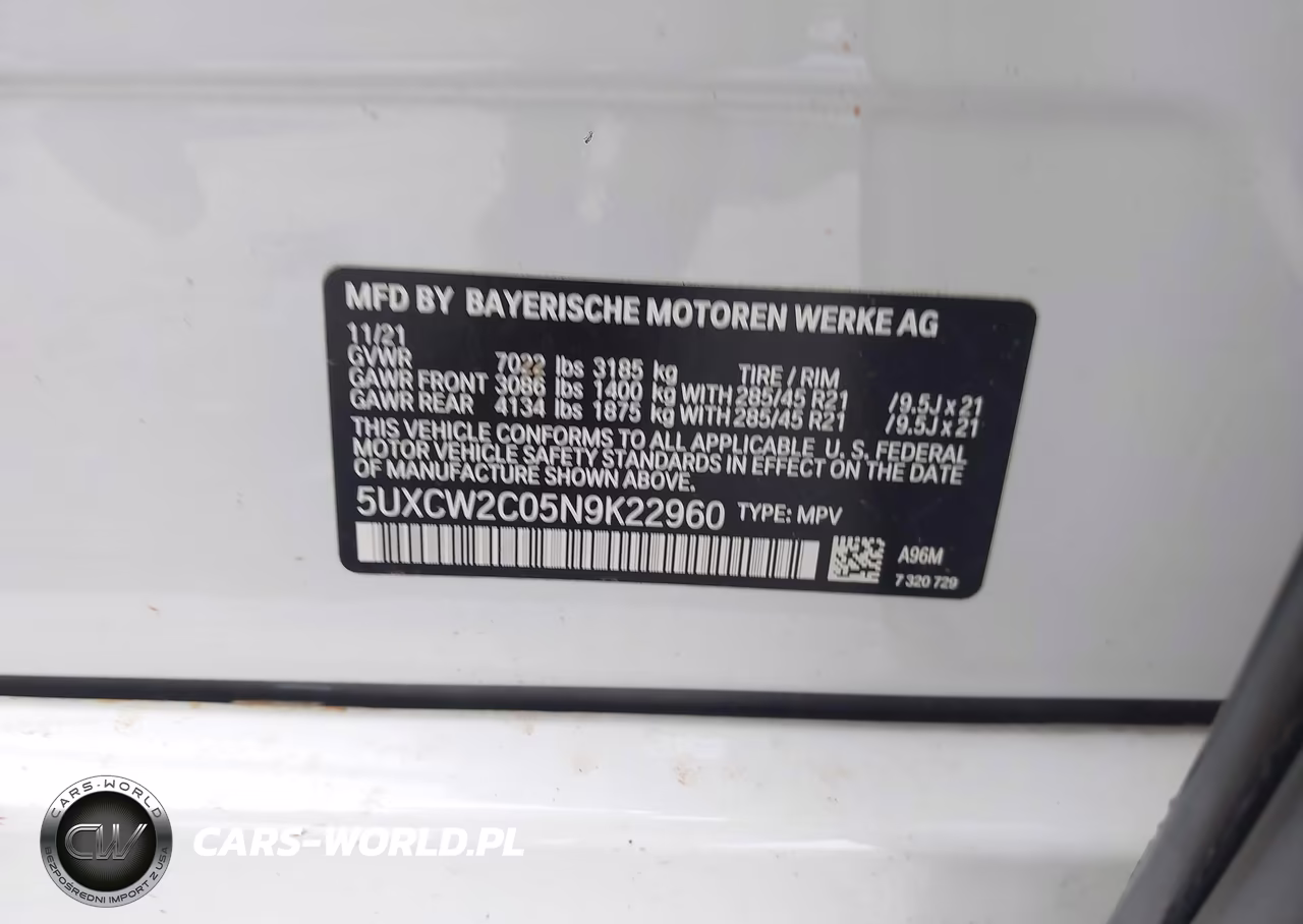 2022 BMW X7 xDrive40I VIN:5UXCW2C05N9K22960 - 9
