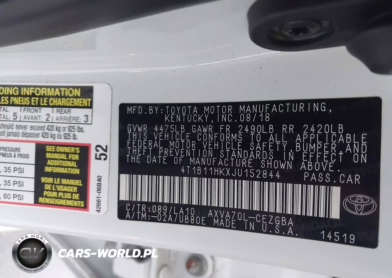 2018 Toyota Camry Xle VIN:4T1B11HKXJU152844 - 9