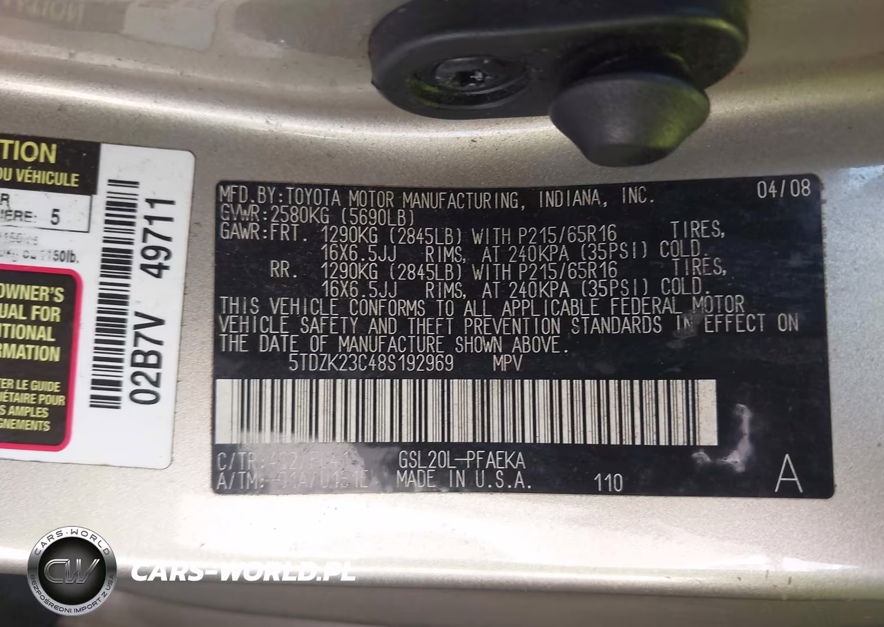 2008 Toyota Sienna Le VIN:5TDZK23C48S192969 - 9