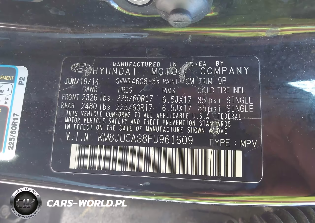 2015 Hyundai Tucson Se VIN:KM8JUCAG8FU961609 - 9
