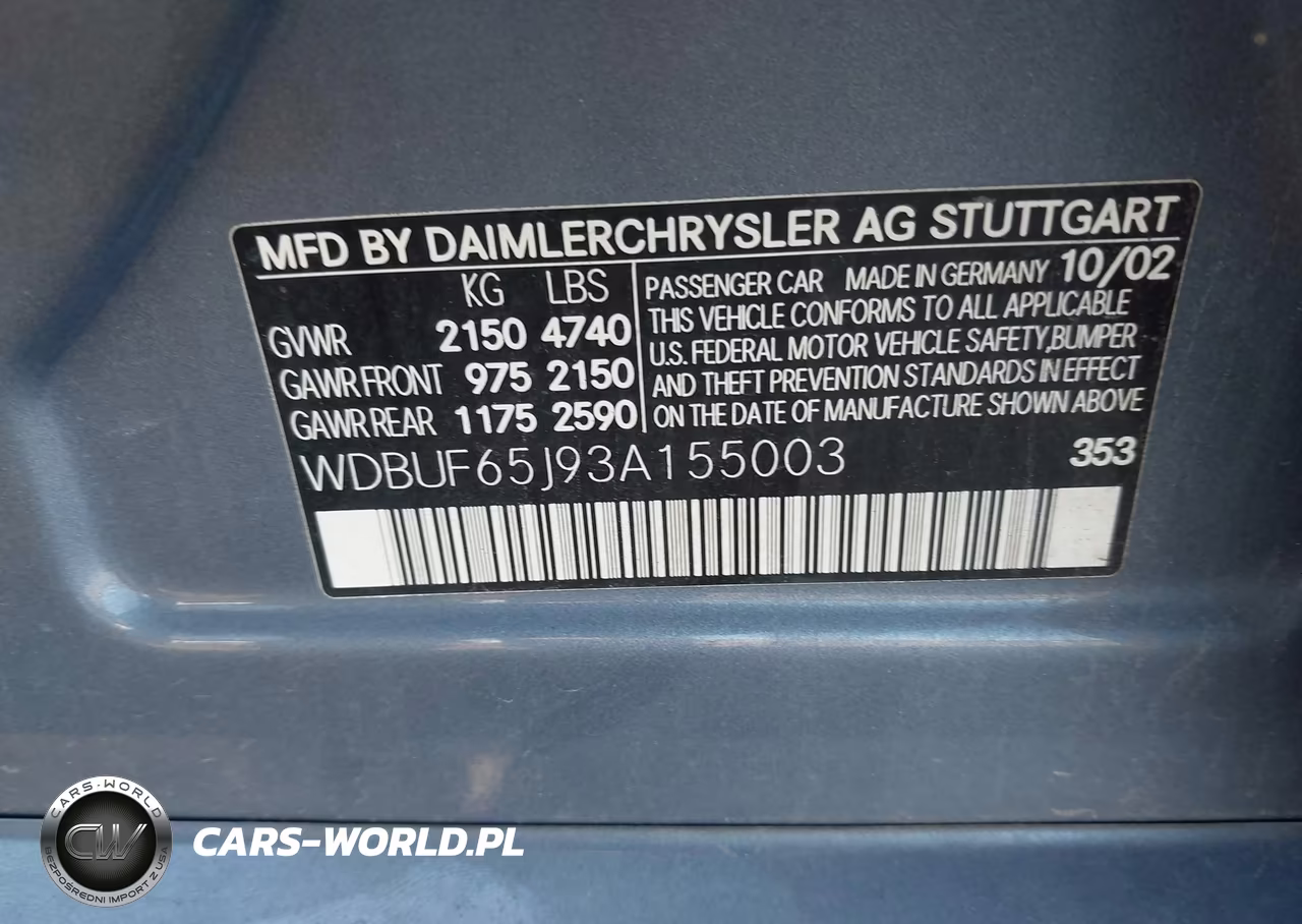 2003 Mercedes-Benz E 320 VIN:WDBUF65J93A155003 - 9