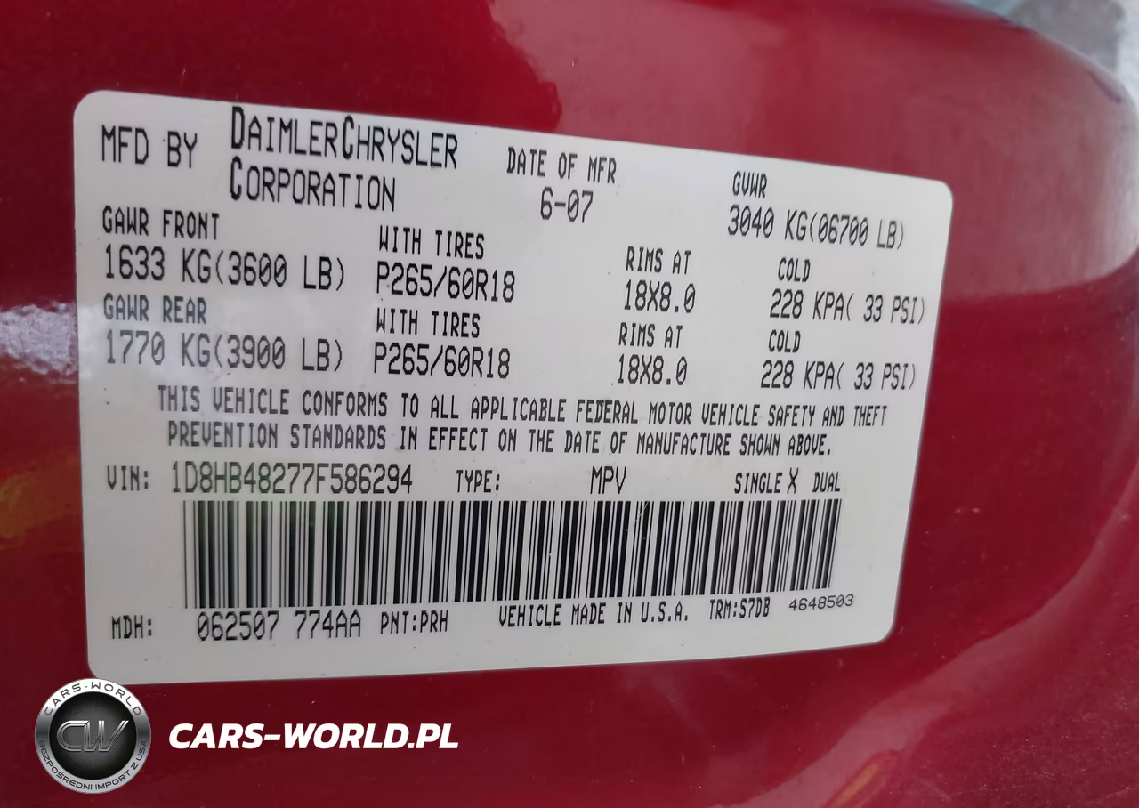 2007 Dodge Durango Slt VIN:1D8HB48277F586294 - 9