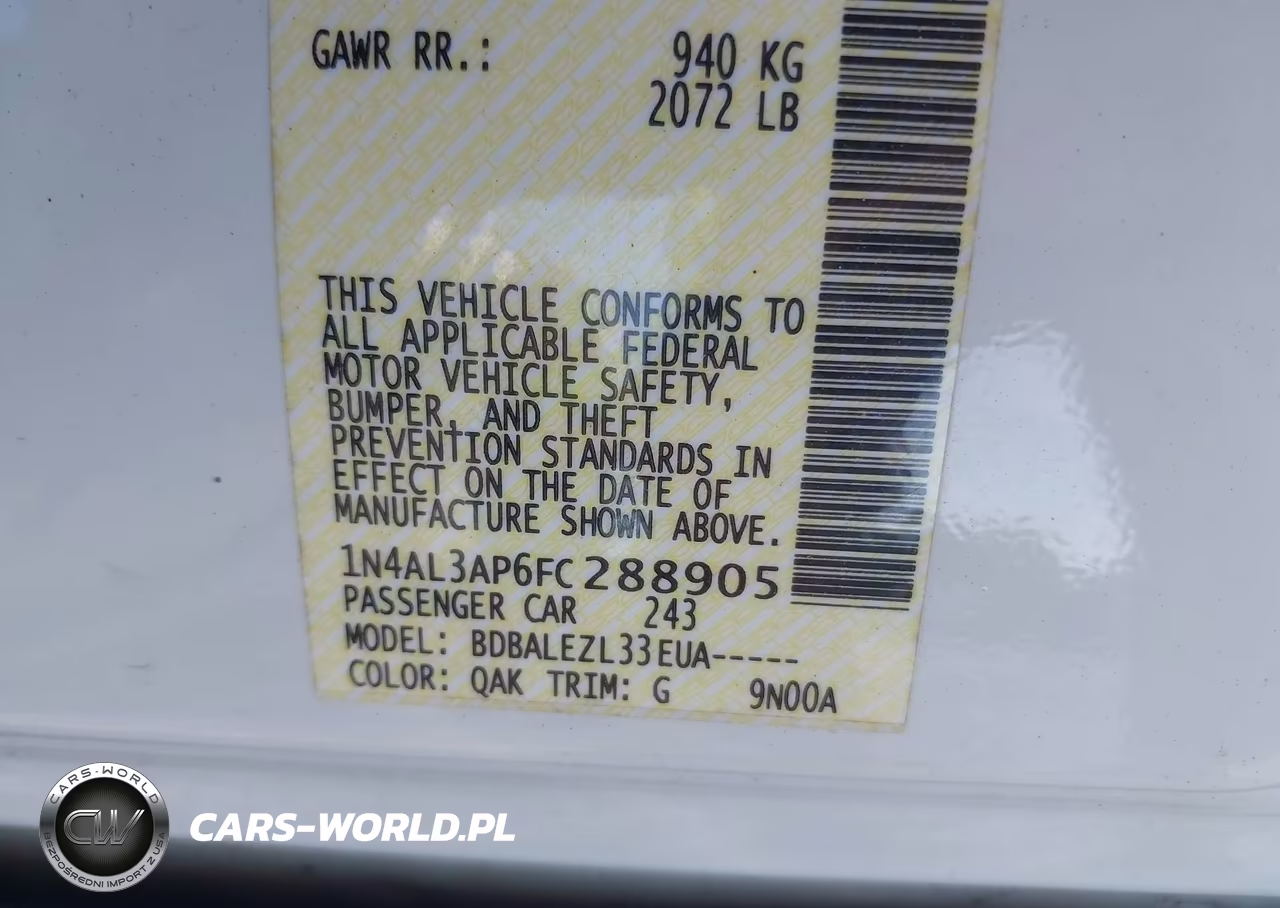 2015 Nissan Altima 2.5-2.5 S-2.5 Sl-2.5 Sv VIN:1N4AL3AP6FC288905 - 9