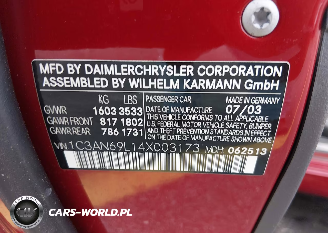 2004 Chrysler Crossfire VIN:1C3AN69L14X003173 - 9