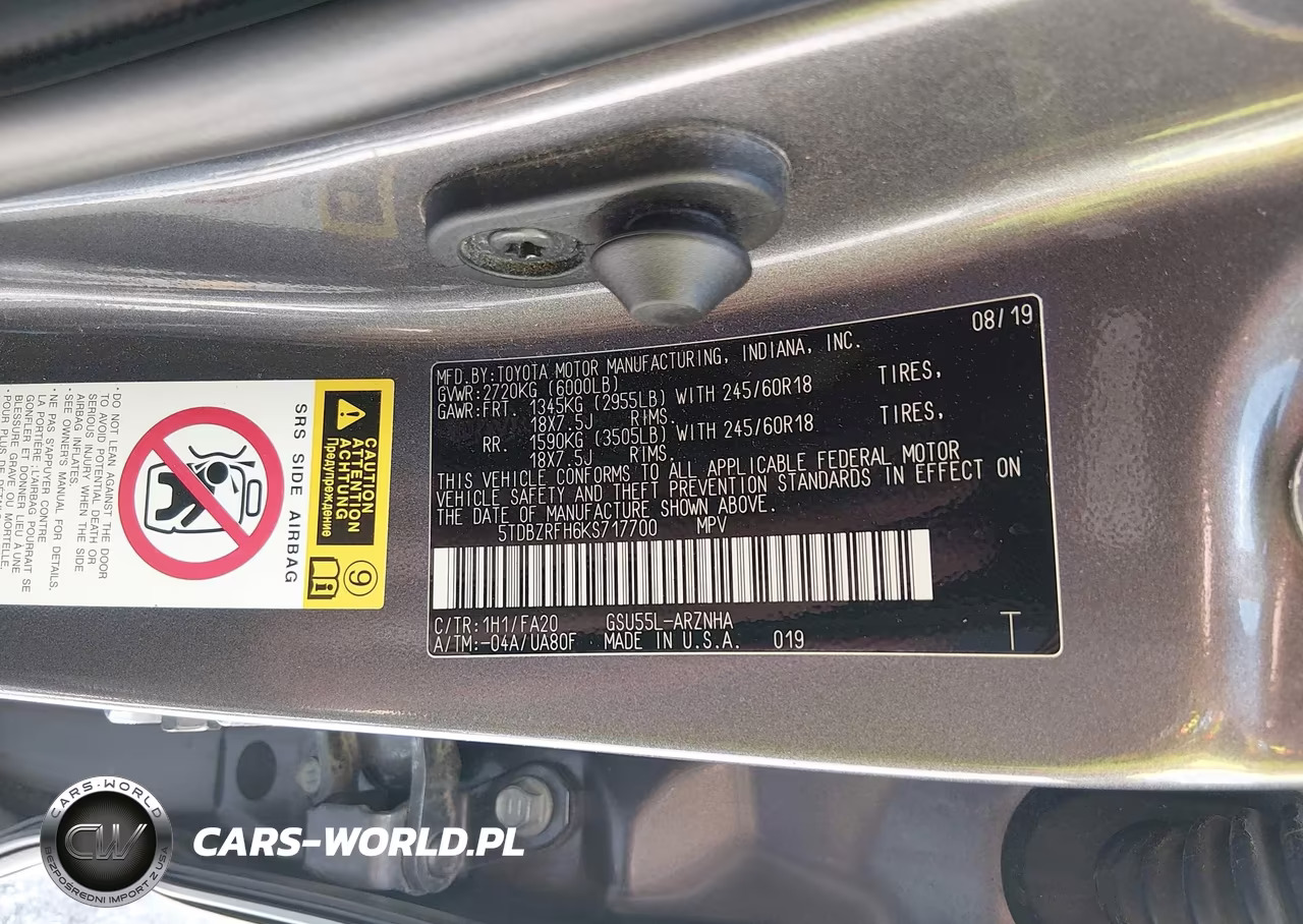 2019 Toyota Highlander Le Plus VIN:5TDBZRFH6KS717700 - 9