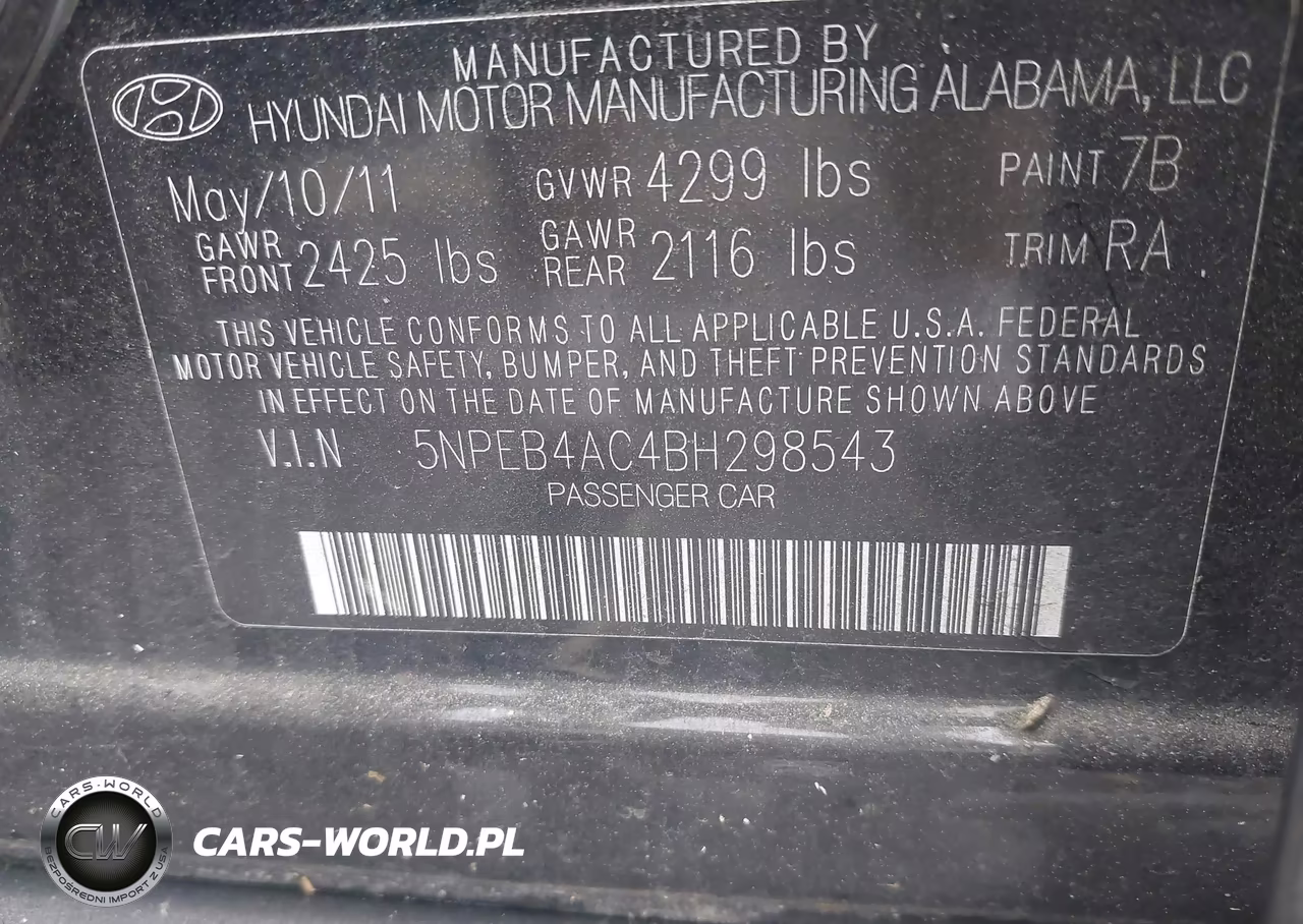2011 Hyundai Sonata Gls VIN:5NPEB4AC4BH298543 - 9