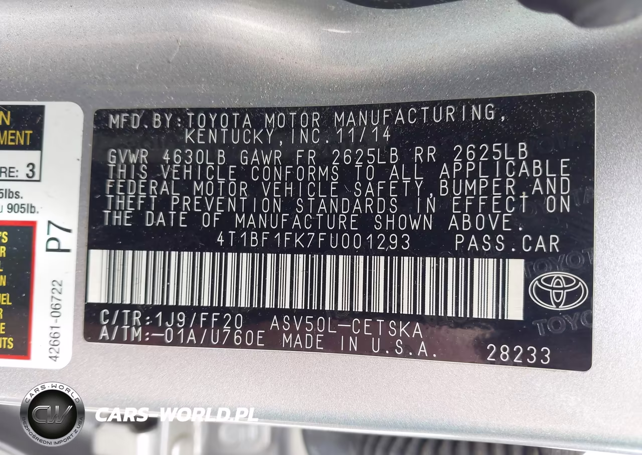 2015 Toyota Camry Se VIN:4T1BF1FK7FU001293 - 9