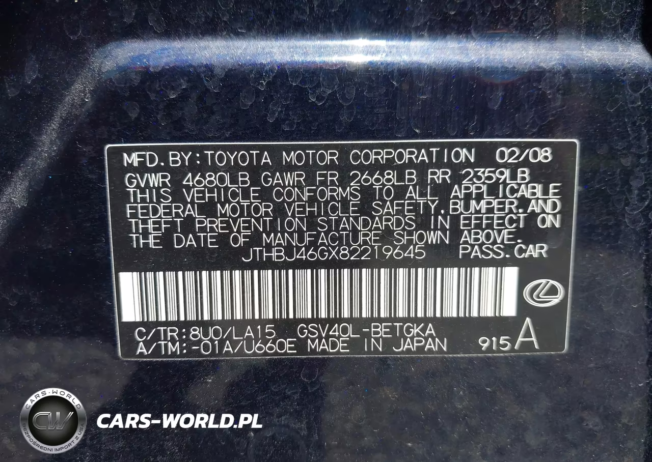 2008 Lexus Es 350 VIN:JTHBJ46GX82219645 - 9