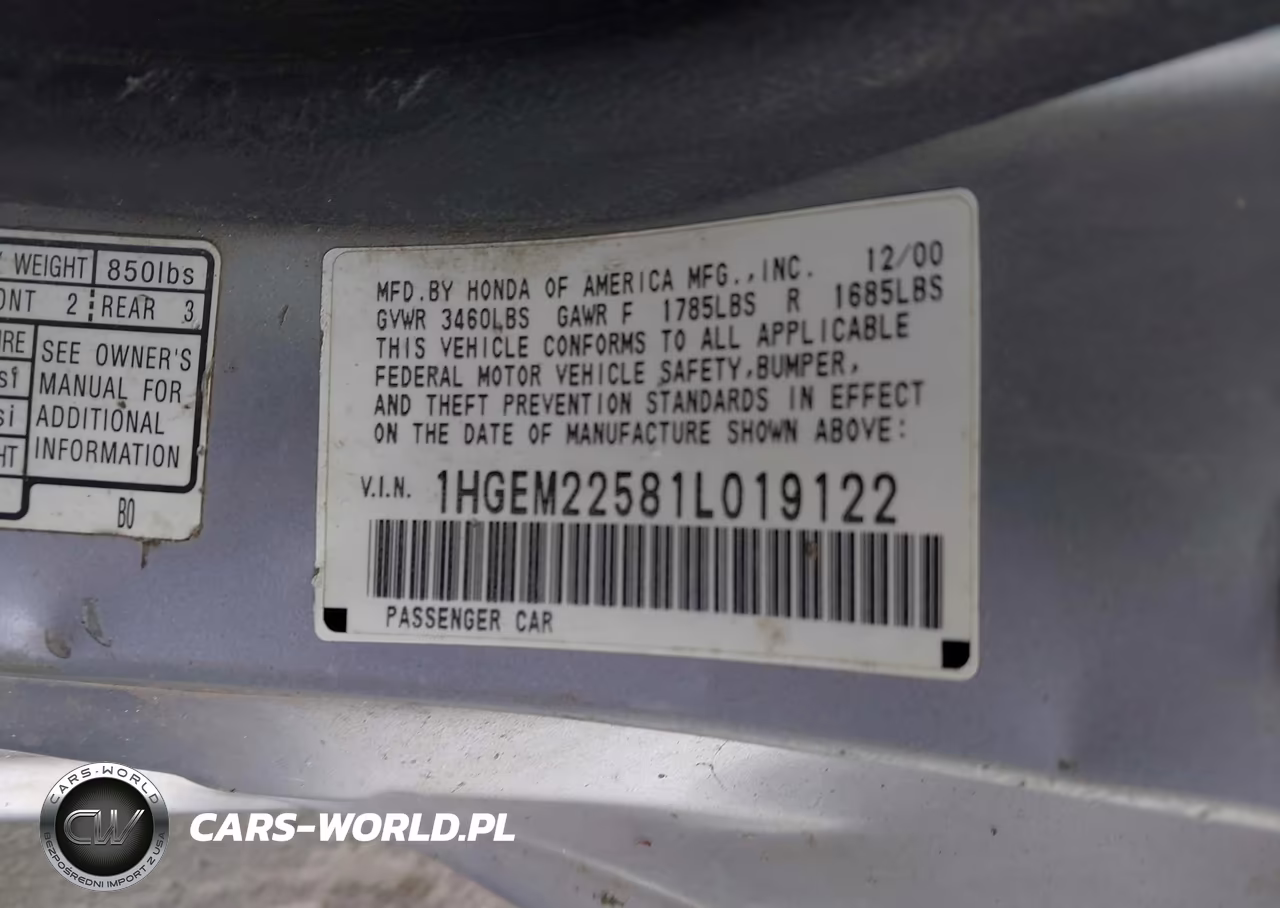 2001 Honda Civic Lx VIN:1HGEM22581L019122 - 9