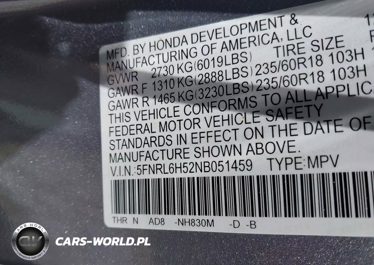 2022 Honda Odyssey Ex VIN:5FNRL6H52NB051459 - 9