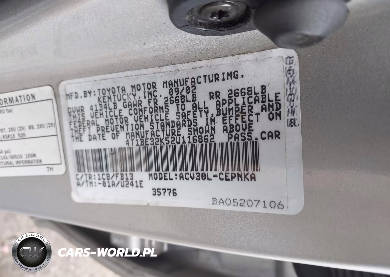 2002 Toyota Camry Le VIN:4T1BE32K52U116862 - 9