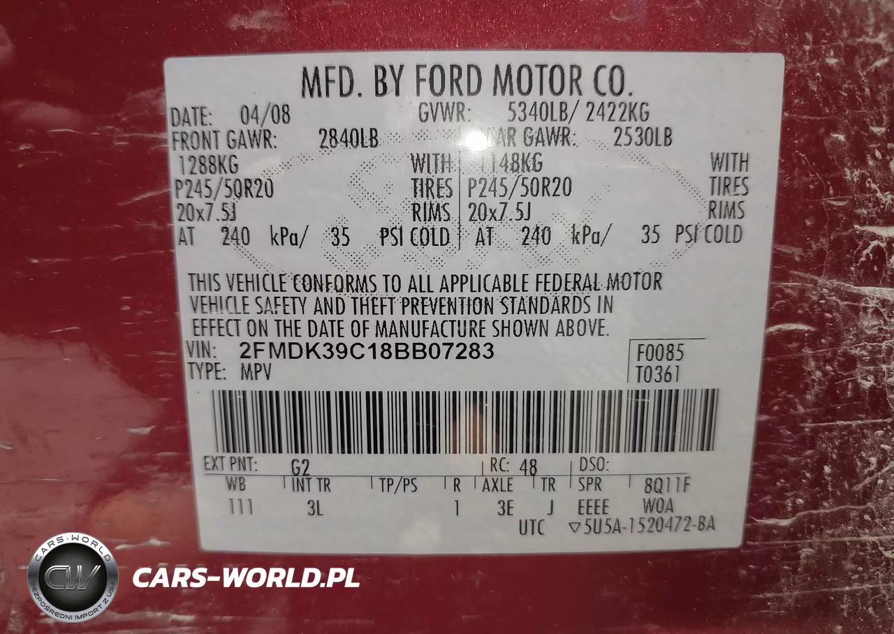 2008 Ford Edge Limited VIN:2FMDK39C18BB07283 - 9