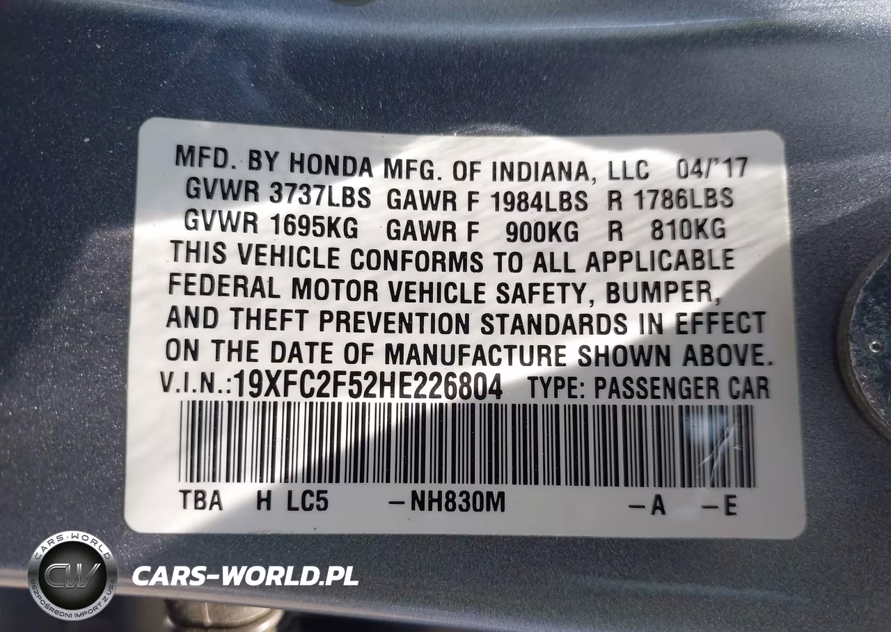 2017 Honda Civic Lx VIN:19XFC2F52HE226804 - 9