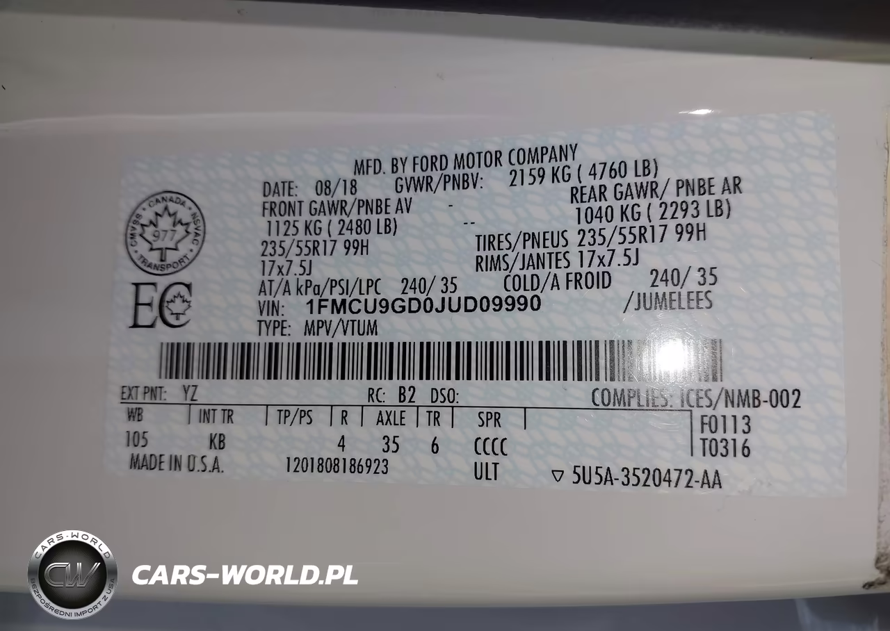 2018 Ford Escape Se VIN:1FMCU9GD0JUD09990 - 9