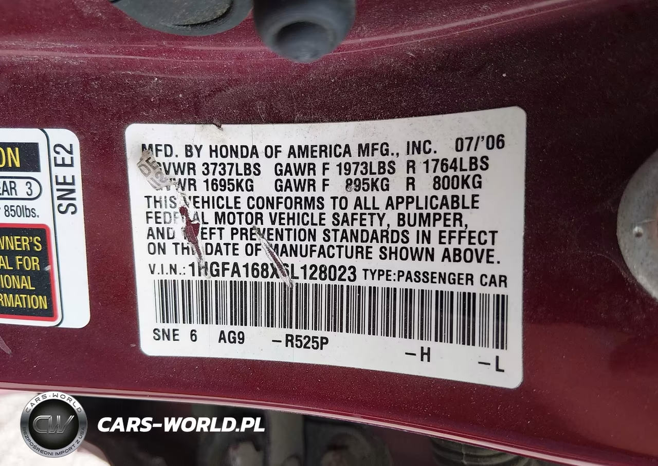 2006 Honda Civic Ex VIN:1HGFA168X6L128023 - 9
