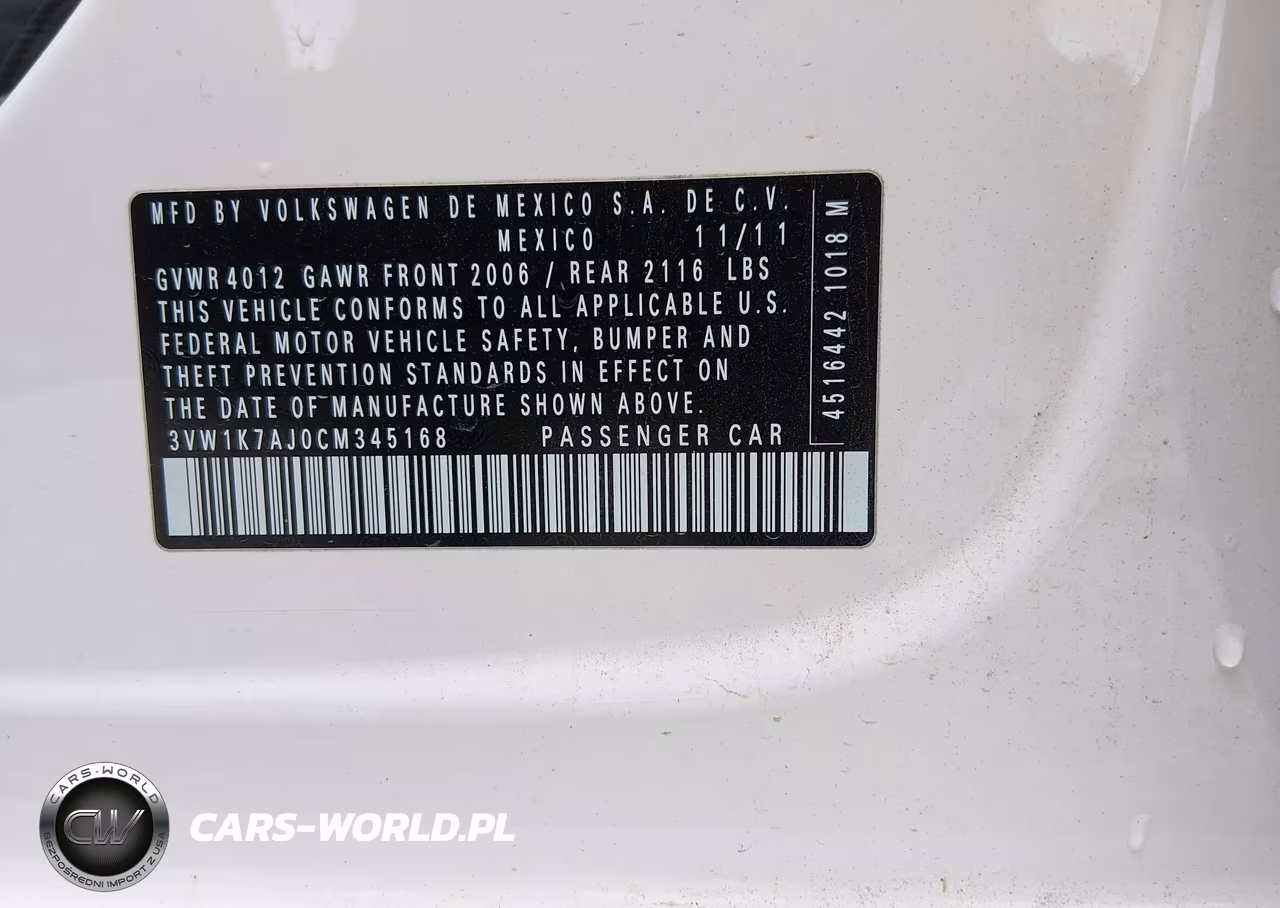 2012 Volkswagen Jetta 2.0L S VIN:3VW1K7AJ0CM345168 - 9