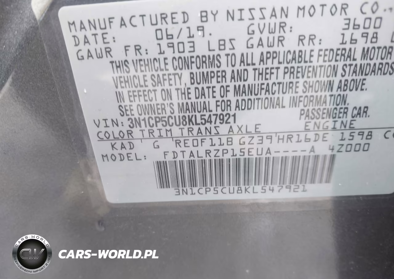 2019 Nissan Kicks S VIN:3N1CP5CU8KL547921 - 9