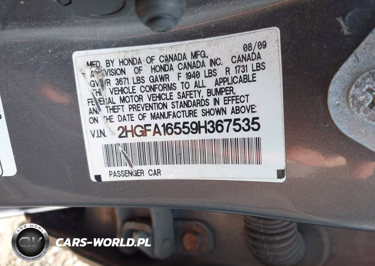2009 Honda Civic Lx VIN:2HGFA16559H367535 - 9