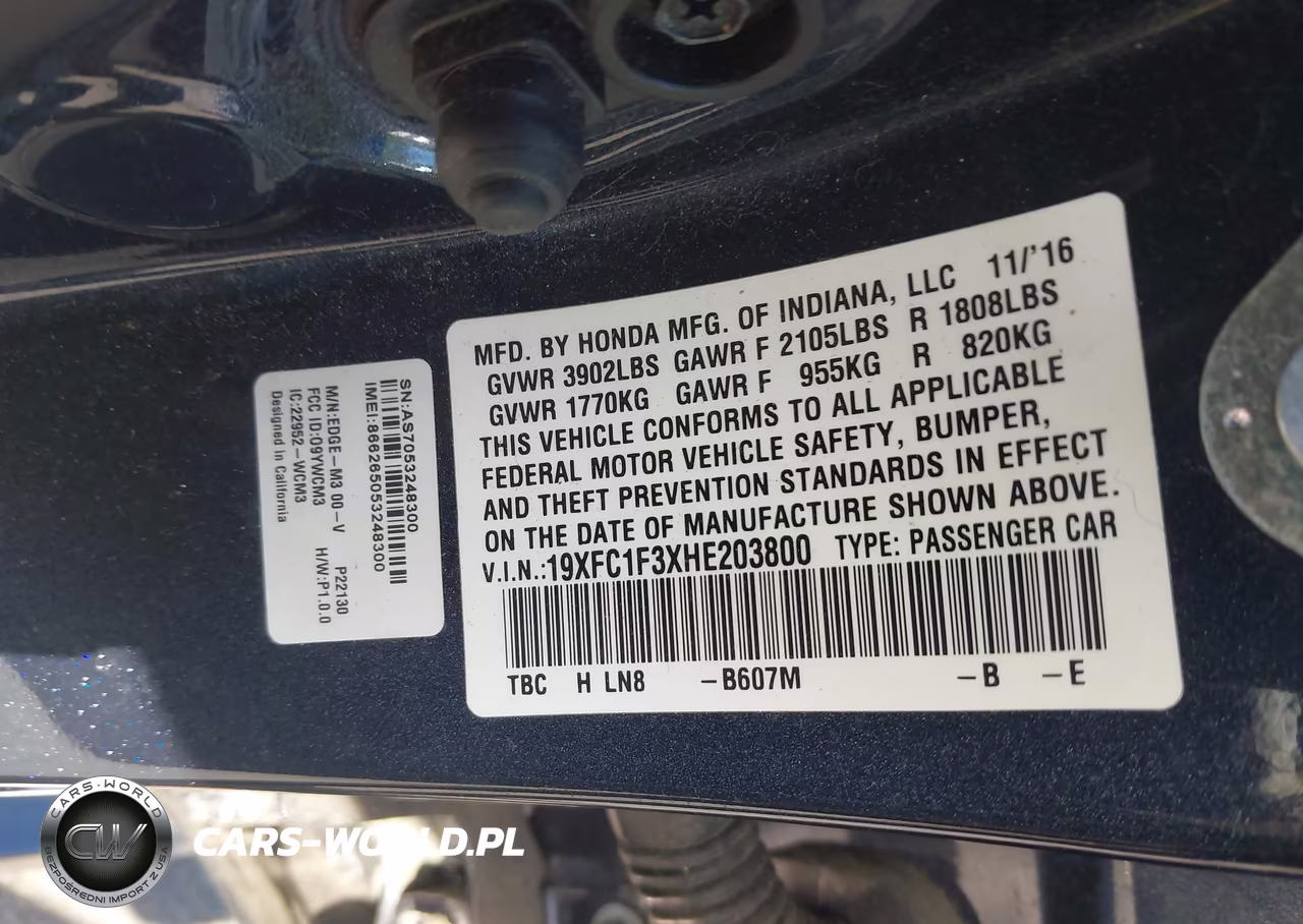 2017 Honda Civic Ex-T VIN:19XFC1F3XHE203800 - 9