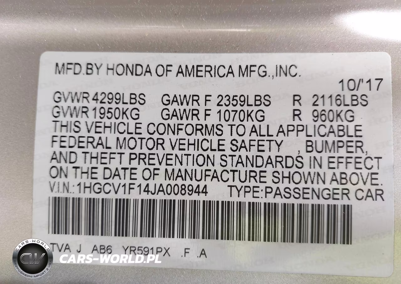 2018 Honda Accord Lx VIN:1HGCV1F14JA008944 - 9