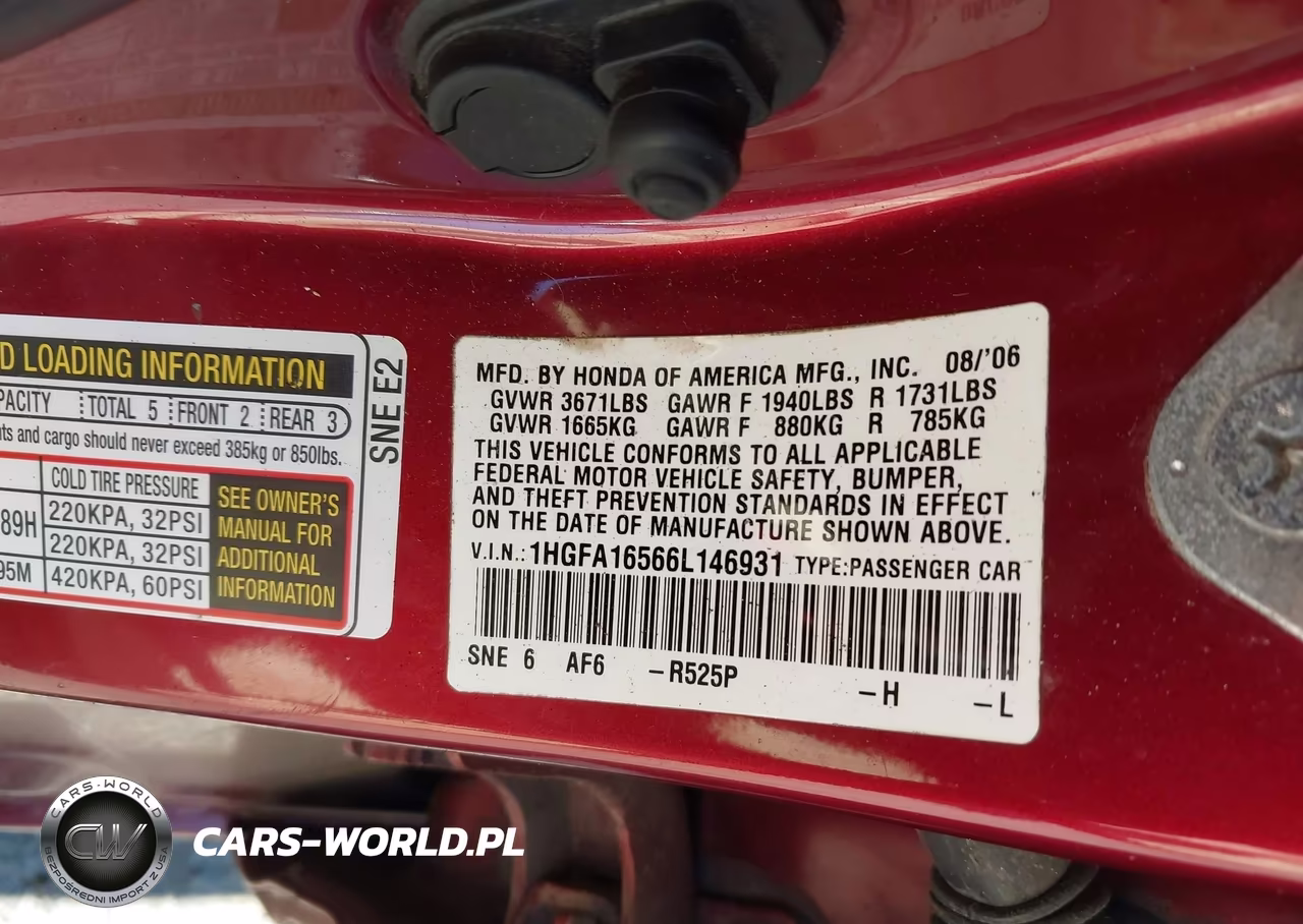 2006 Honda Civic Lx VIN:1HGFA16566L146931 - 9