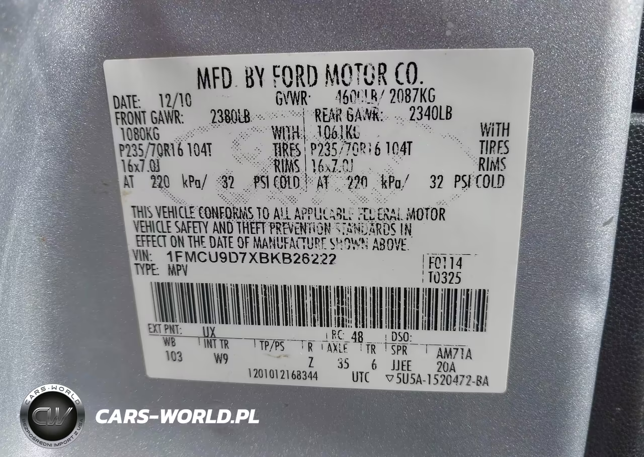 2011 Ford Escape Xlt VIN:1FMCU9D7XBKB26222 - 9