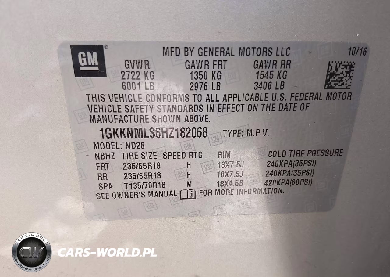 2017 GMC Acadia Slt-1 VIN:1GKKNMLS6HZ182068 - 9