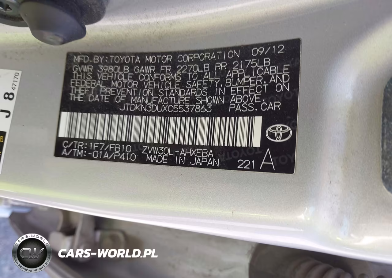 2012 Toyota Prius Two VIN:JTDKN3DUXC5537863 - 9