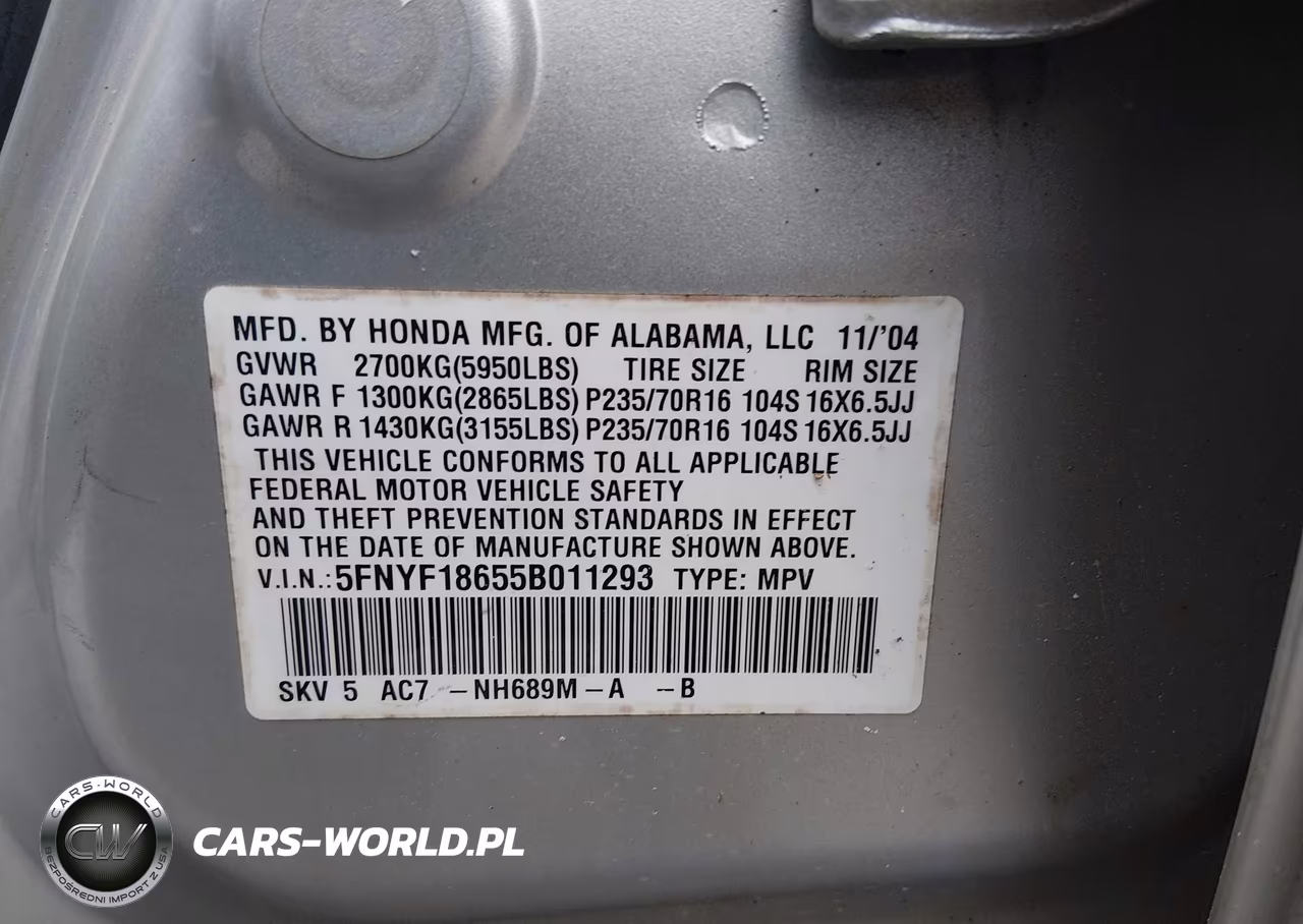 2005 Honda Pilot Ex-L VIN:5FNYF18655B011293 - 9