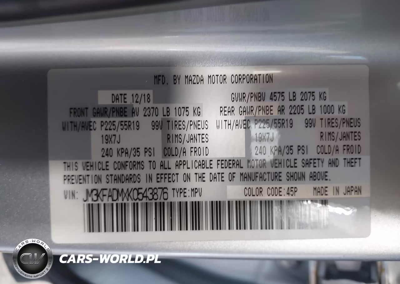 2019 Mazda Cx-5 Grand Touring VIN:JM3KFADMXK0543876 - 9