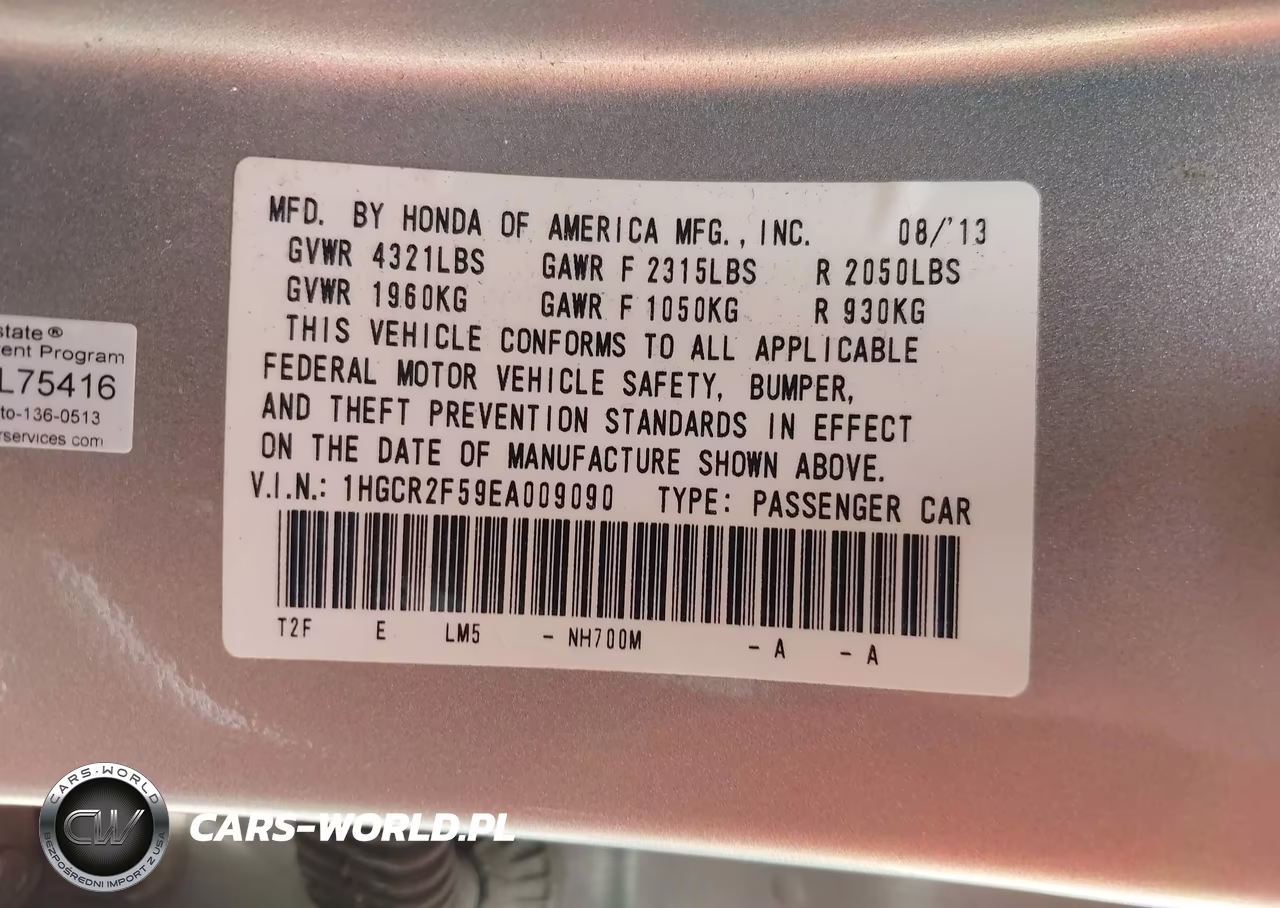 2014 Honda Accord Sport VIN:1HGCR2F59EA009090 - 9