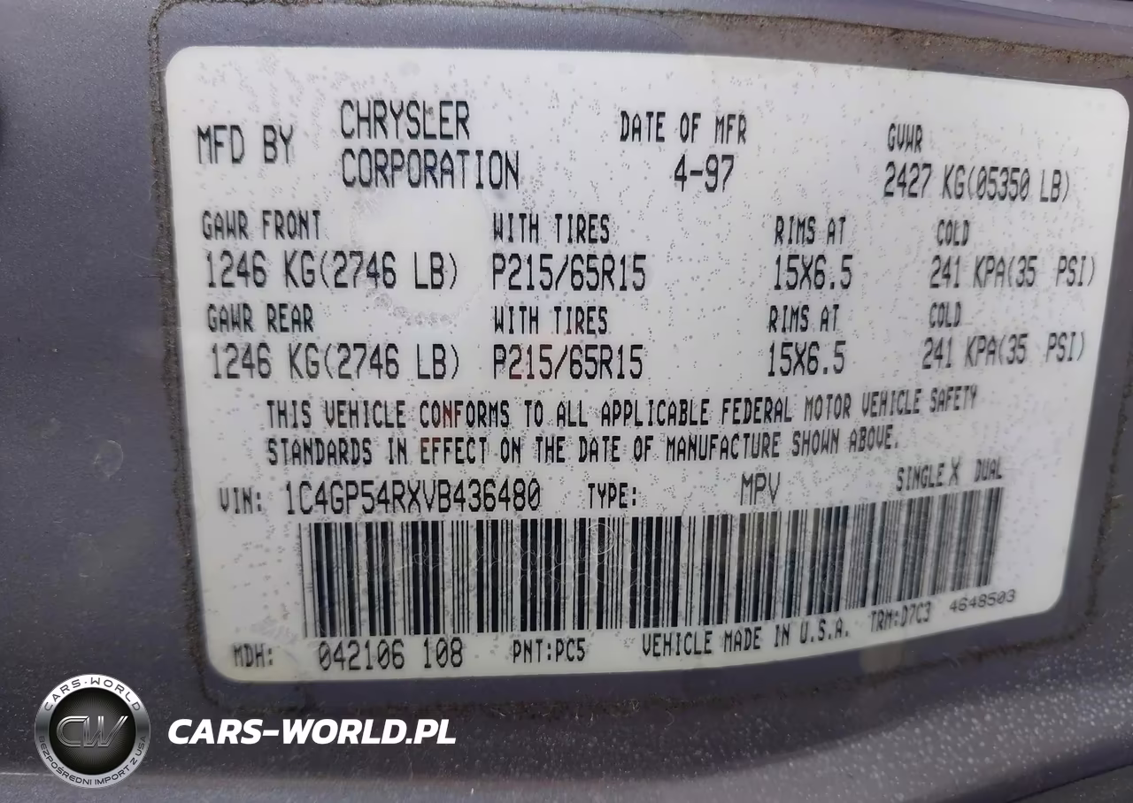 1997 Chrysler Town & Country Lx VIN:1C4GP54RXVB436480 - 9