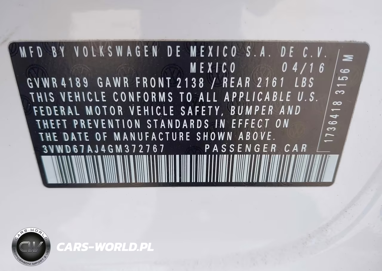 2016 Volkswagen Jetta 1.4T Se VIN:3VWD67AJ4GM372767 - 9