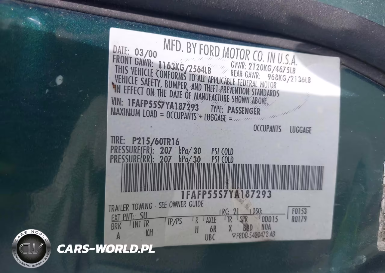 2000 Ford Taurus Ses VIN:1FAFP55S7YA187293 - 9