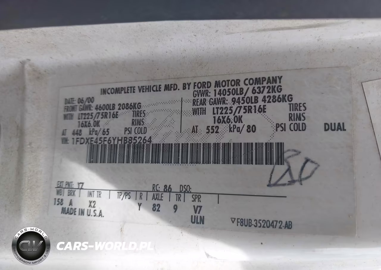2000 Ford E-450 Cutaway Standard VIN:1FDXE45F6YHB85264 - 8