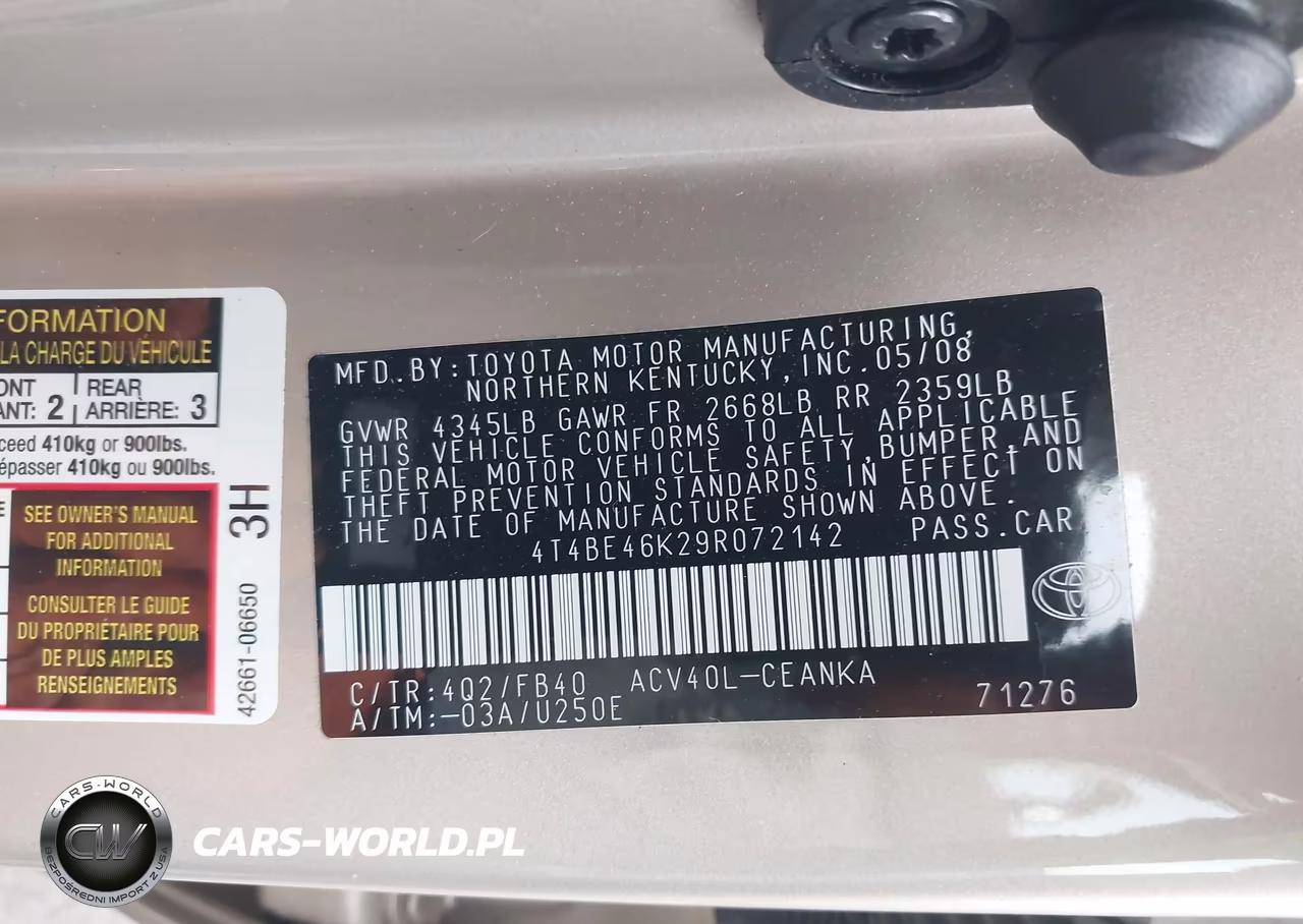 2009 Toyota Camry Le VIN:4T4BE46K29R072142 - 9