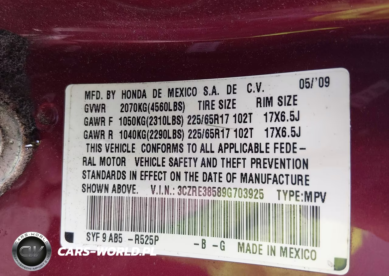 2009 Honda Cr-V Ex VIN:3CZRE38589G703925 - 9